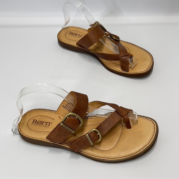 Born Shoes - BORN size 8 Women’s Slip On Cross Toe Leather Strappy Summer Sandal